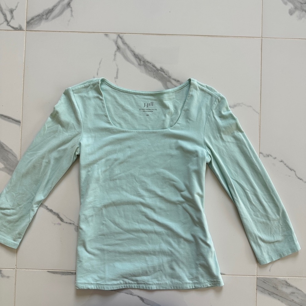 J. Jill Mint Green Scoop Neck Long Sleeve Top